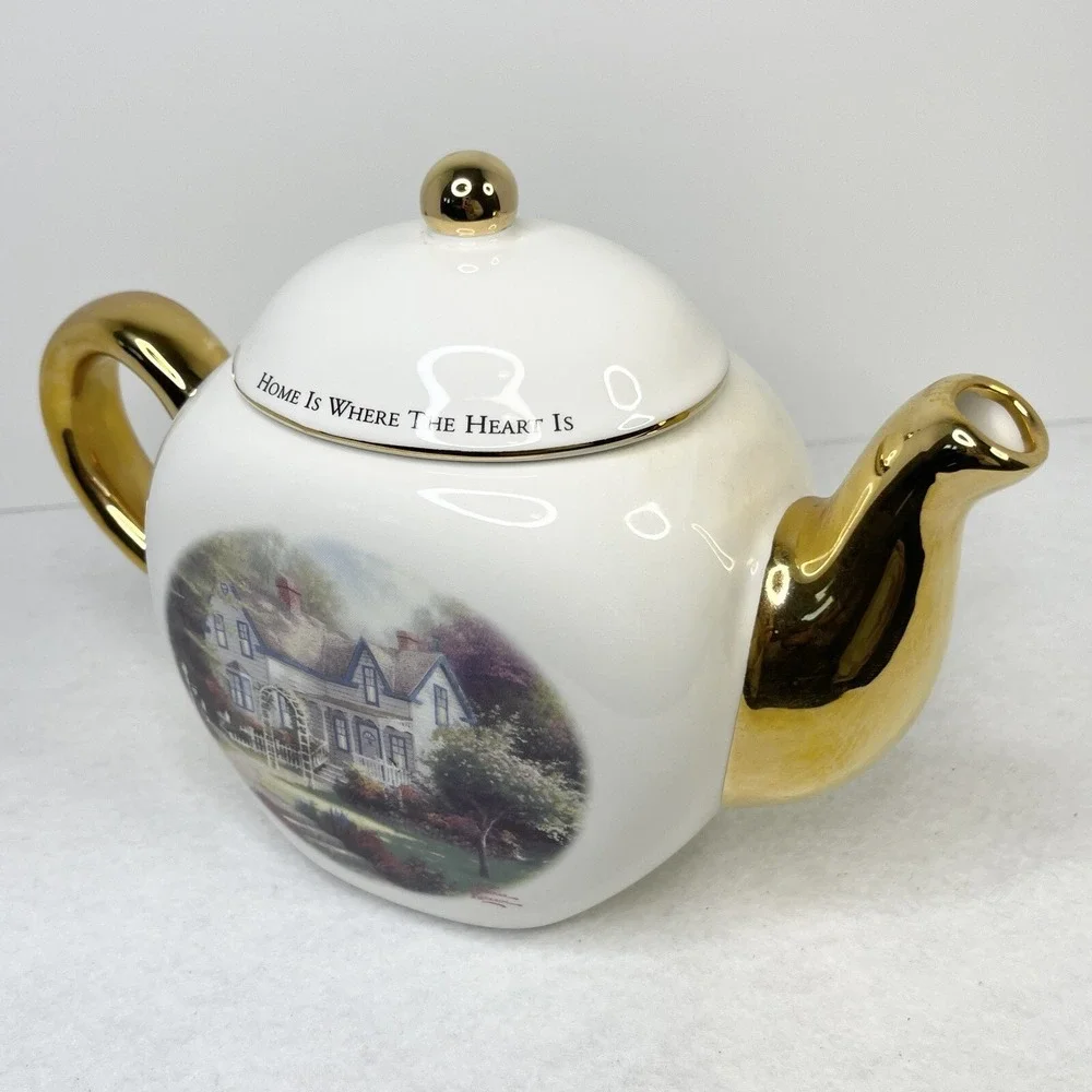 Vintage Thomas Kincade Porcelain Tea Pot Teleflora Gift Home Is‎ Where The Heart